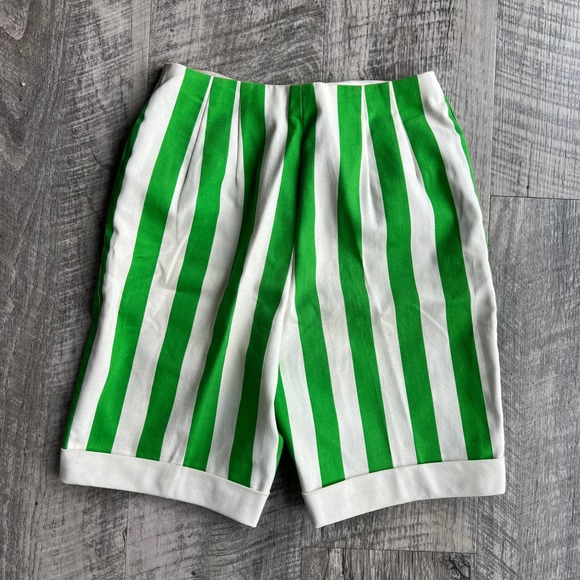Vintage 1960's Arthur Jay Green and White Striped 3 Piece Jacket Skirt Short Set - Picture 9 of 13